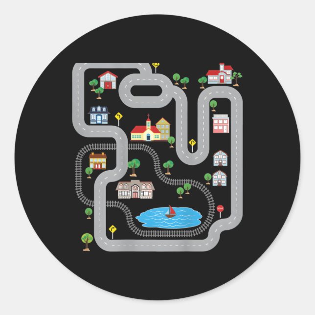 Playmat Train Car Race Track Printed On Back Road Classic Round Sticker (Front)