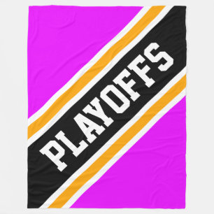 PLAYOFFS Athletic Bright Pink Black Yellow Stripes Fleece Blanket
