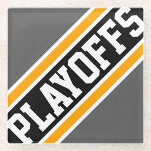 PLAYOFFS Athletic Grey Yellow Black Racing Stripes Glass Coaster