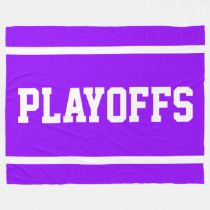 PLAYOFFS Bright Blue Athletic White Text Stripes Fleece Blanket
