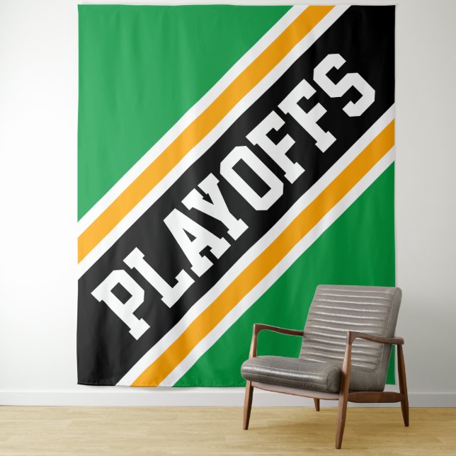 PLAYOFFS Bright Green Orange Black Slant Stripes Tapestry (In Situ)