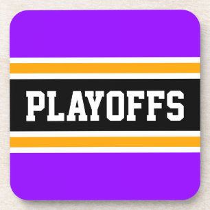PLAYOFFS Fun Bright Purple Orange Black Stripes Coaster