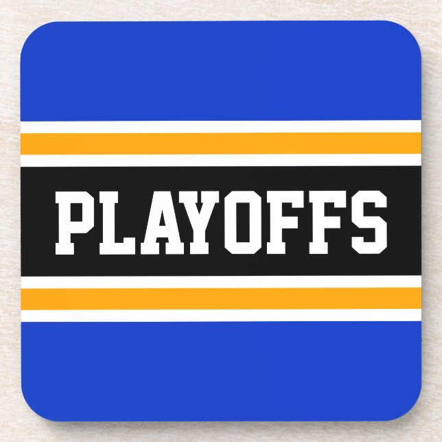 PLAYOFFS Vivid Blue Yellow Black White Stripes Coaster (Front)