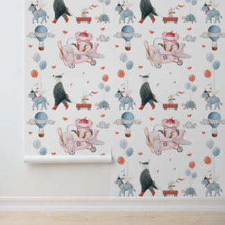 Playroom or Storybook Animal Theme Wallpaper