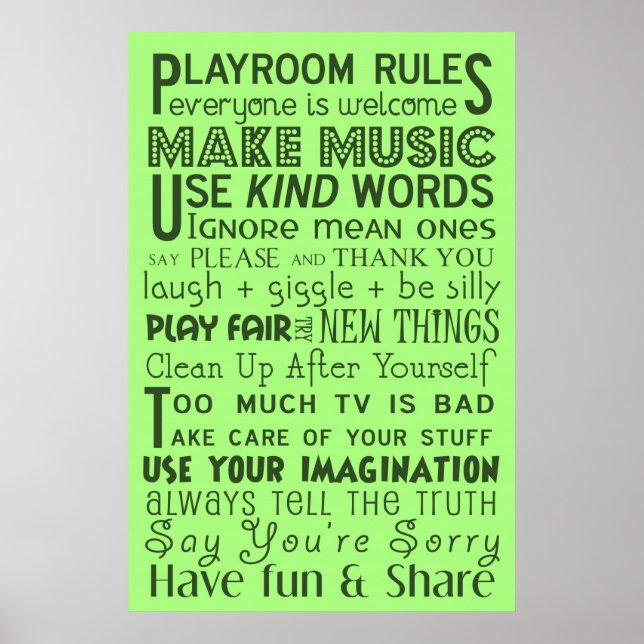 Playroom Rules Poster (Front)