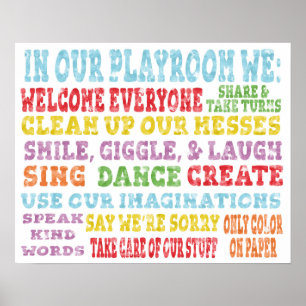 Playroom Rules Poster Rainbow Watercolor