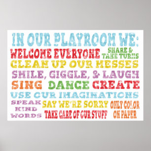Playroom Rules Poster Rainbow Watercolor