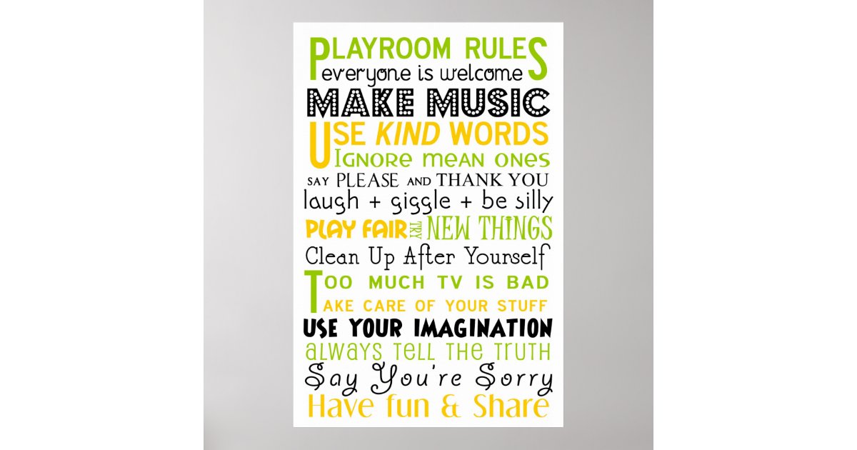 Playroom Rules Subway Art Poster | Zazzle