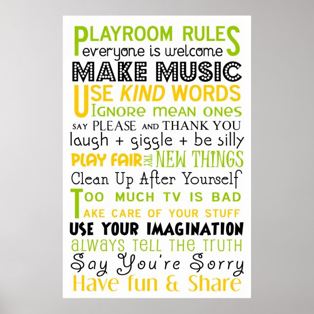 Playroom Rules Subway Art Poster (Front)