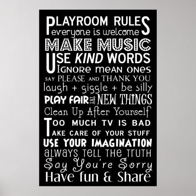 Playroom Rules Subway Art Poster (Front)
