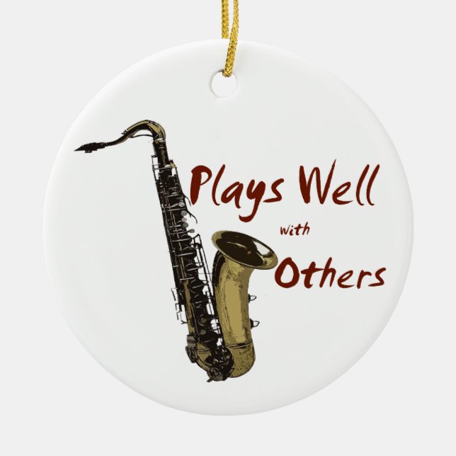 Plays Well with Others Saxophone Ceramic Tree Decoration (Front)