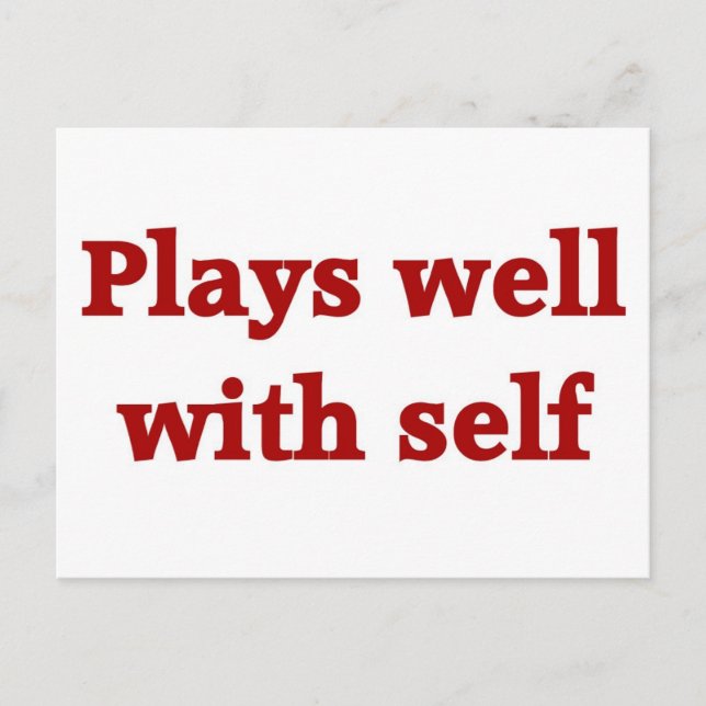 Plays well with self postcard (Front)