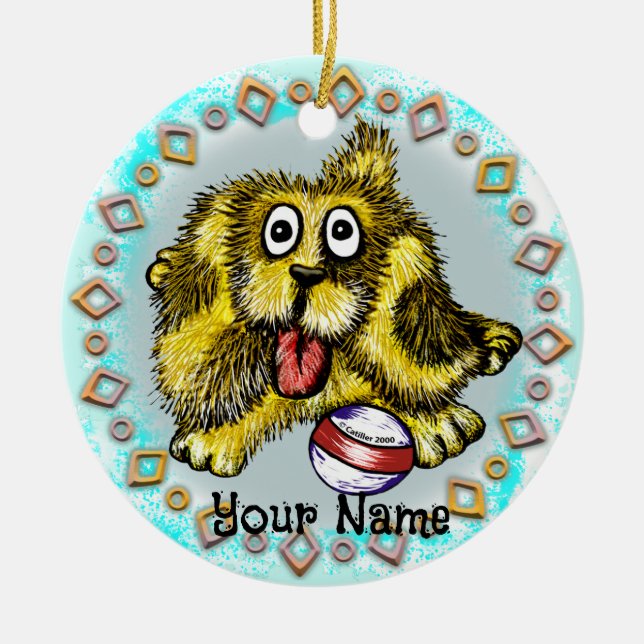 Playtime Dog Ceramic Tree Decoration (Front)