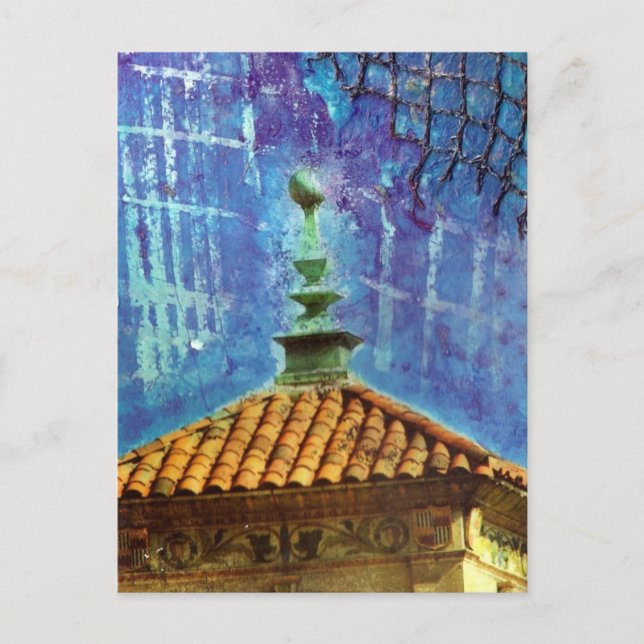 Plaza Building Mixed Media Collage Postcard (Front)