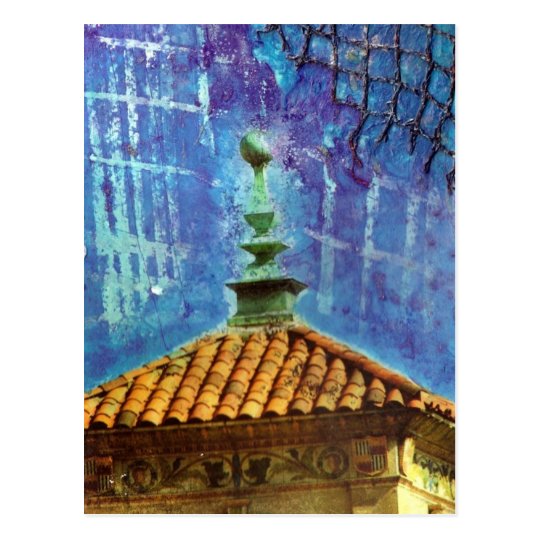 Plaza Building Mixed Media Collage Postcard