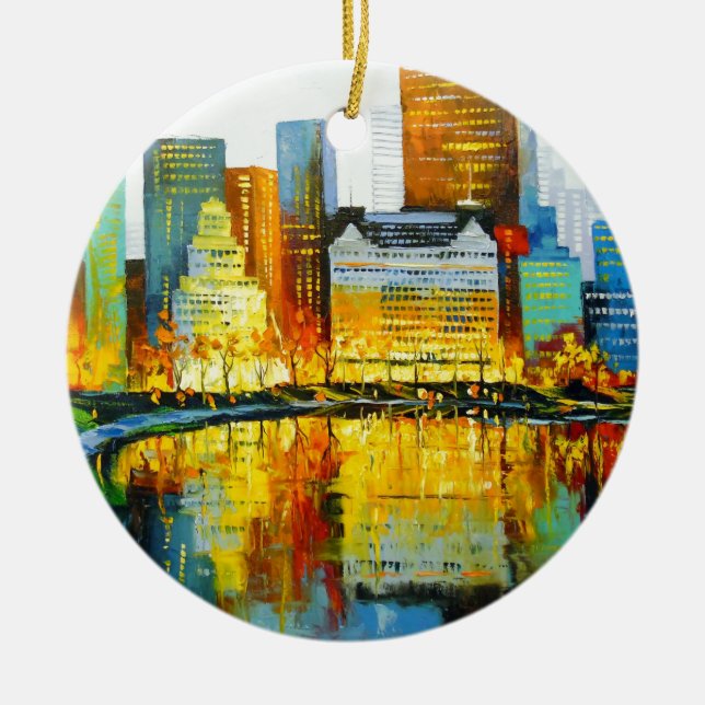 Plaza Central Park Hotel in New York Ceramic Tree Decoration (Front)
