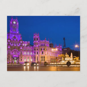 Plaza de Cibeles at Night in Madrid Postcard