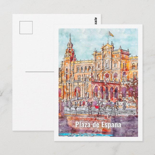 Plaza de Espana Spain Famous Travel Watercolor  Postcard (Front/Back)