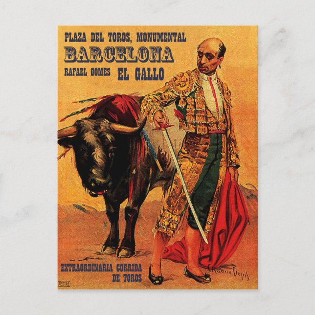 Plaza del toros, bullfighter, Barcelona, vintage Postcard (Front)