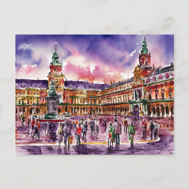 Plaza Mayor, Madrid Watercolor Painting Postcard (Front)