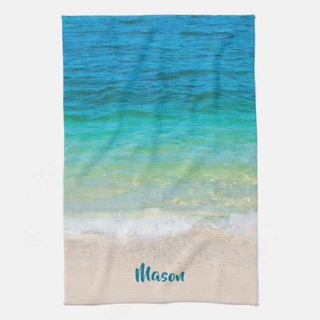 Pleasant Beach (with personalised name) Tea Towel (Vertical)