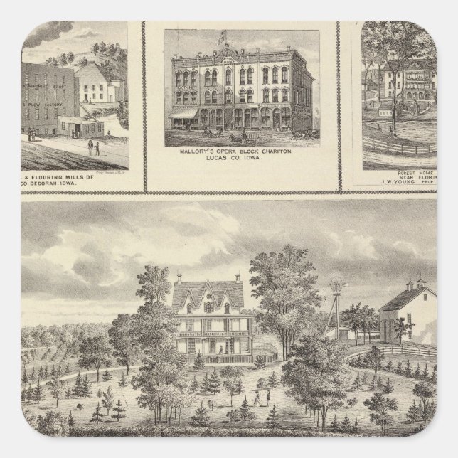 Pleasant Hill Farm bldgs in Decorah Square Sticker (Front)