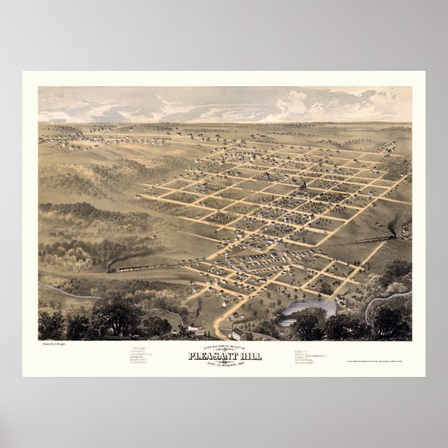 Pleasant Hill, MO Panoramic Map - 1869 Poster (Front)