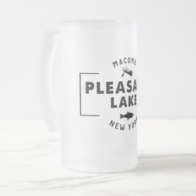 Pleasant Lake 16oz frosted beer much Frosted Glass Beer Mug (Front Left)