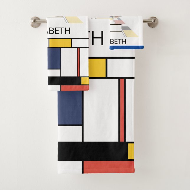 Pleasant Neoplasticism Art Monogram. Letter E Bath Towel Set (Insitu)