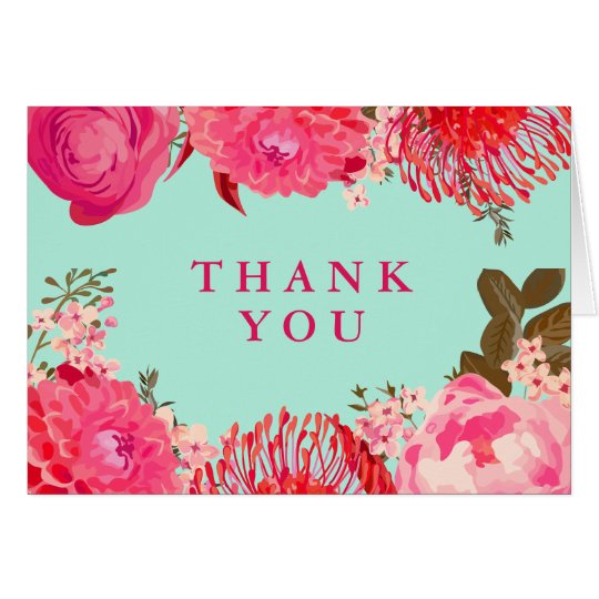 Pleasant Pink & Mint Floral Thank You Card