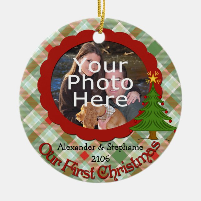 Pleasant Plaid Our First Christmas Ornament (Front)