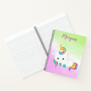 Pleasant Unicorn on Green and Purple Background Notebook