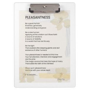 Pleasantness Inspirational Poem Written Word Clipboard