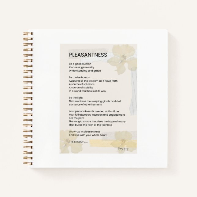 Pleasantness Inspirational Poem Written Word Notebook (Front)