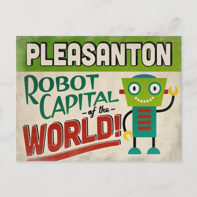 Pleasanton California Robot - Funny Vintage Postcard (Front)