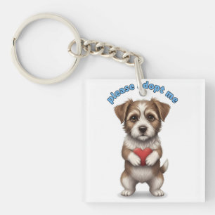 Please Adopt Me – Cute Rescue Dog Illustration wit Key Ring