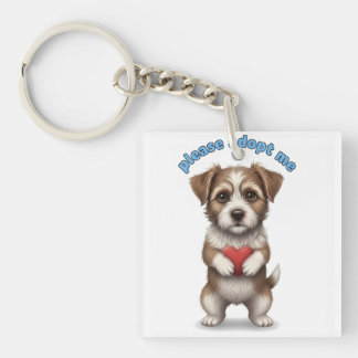 Please Adopt Me – Cute Rescue Dog Illustration wit Key Ring
