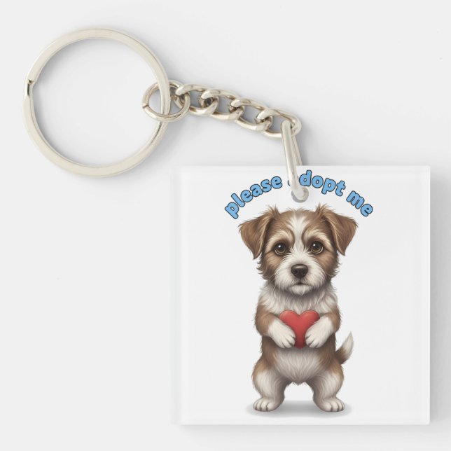 Please Adopt Me – Cute Rescue Dog Illustration wit Key Ring (Front)