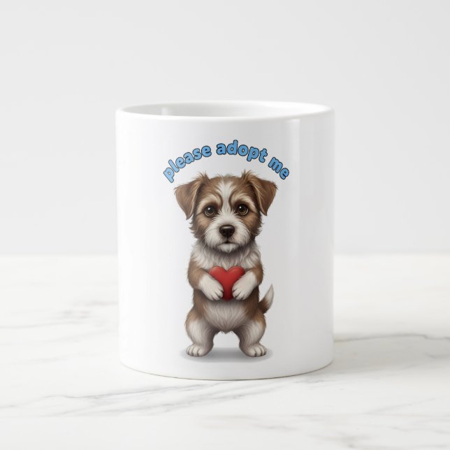 Please Adopt Me – Cute Rescue Dog Illustration wit Large Coffee Mug (Front)