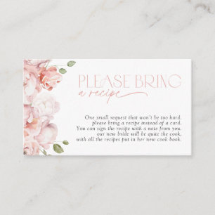 Please Bring A Recipe Blush Pink Floral Shower Enclosure Card