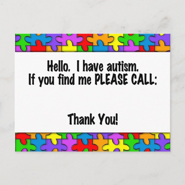 Please Call Autism ID Tag Postcard (Front)