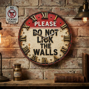 Please Do Not Lick the Walls Funny Vintage Large Clock