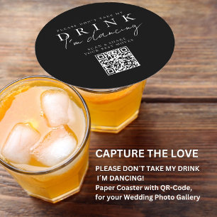 Please don´t take my drink! QR Code Photo Share Round Paper Coaster