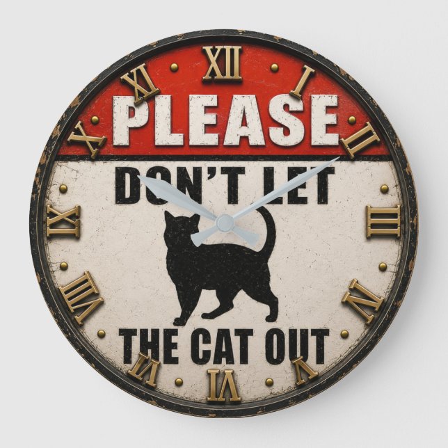 Please Don't Let the Cat Out Funny Black Cat Large Clock (Front)