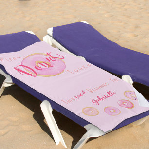 Please Doughnut Touch - Your Name - Funny Pink Dou Beach Towel