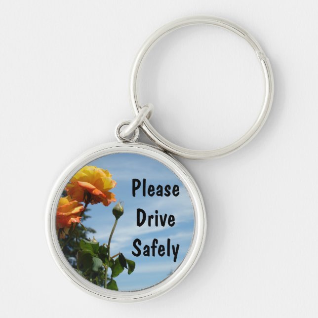 Please Drive Safely keychains Orange Rose Blue Sky (Front)