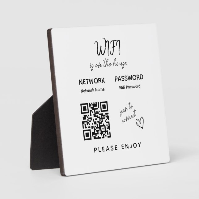 Please Enjoy Wifi Password Scan to Connect QR Code Plaque (Front)