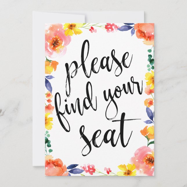 Please Find Your Seat Affordable Boho Floral Sign Invitation (Front)