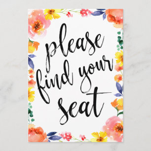 Please Find Your Seat Affordable Boho Floral Sign Invitation