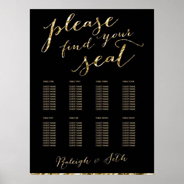 Please Find Your Seat Gold Foil Wedding Sign (Front)